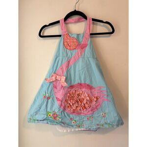 Cotton Kids Girls Dress Blue Size‎ 6 Flamingo Appliqué Summer Sundress Cotton
